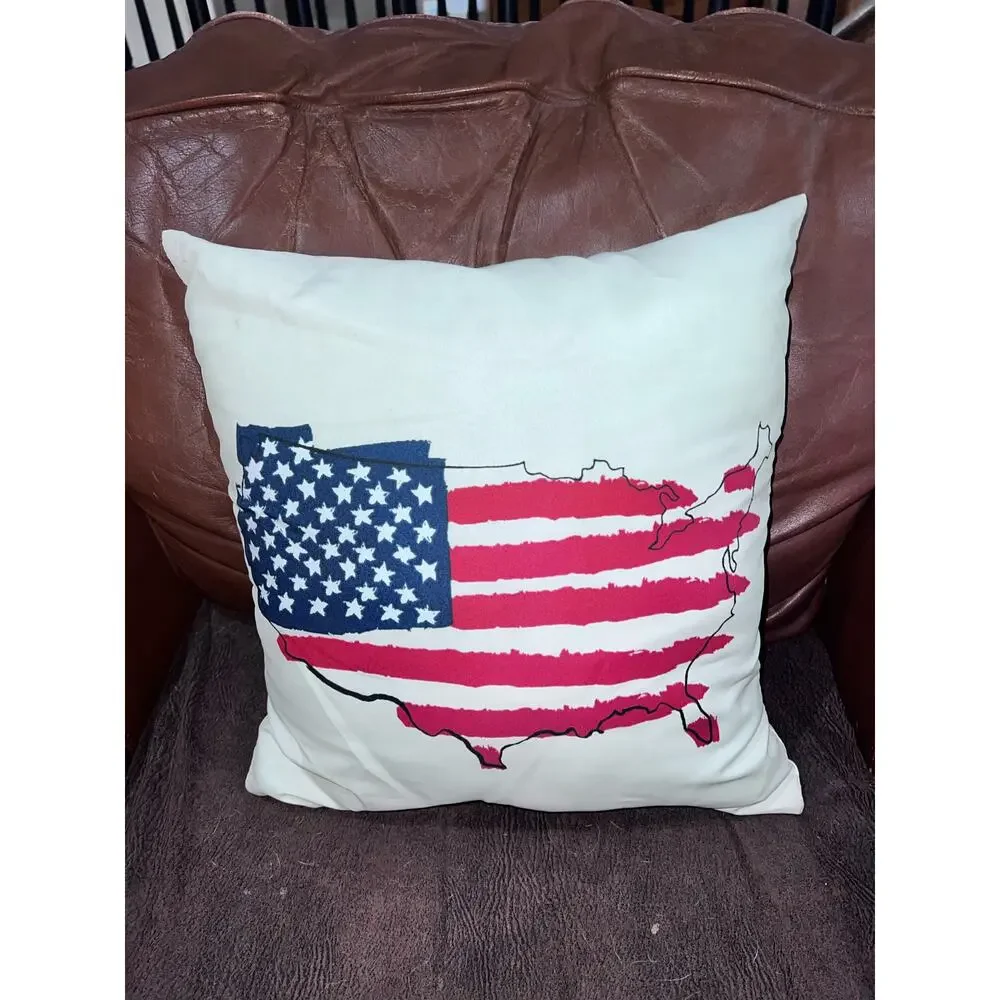 Patriotic USA Map Throw‎ Pillow Cover Multicolor